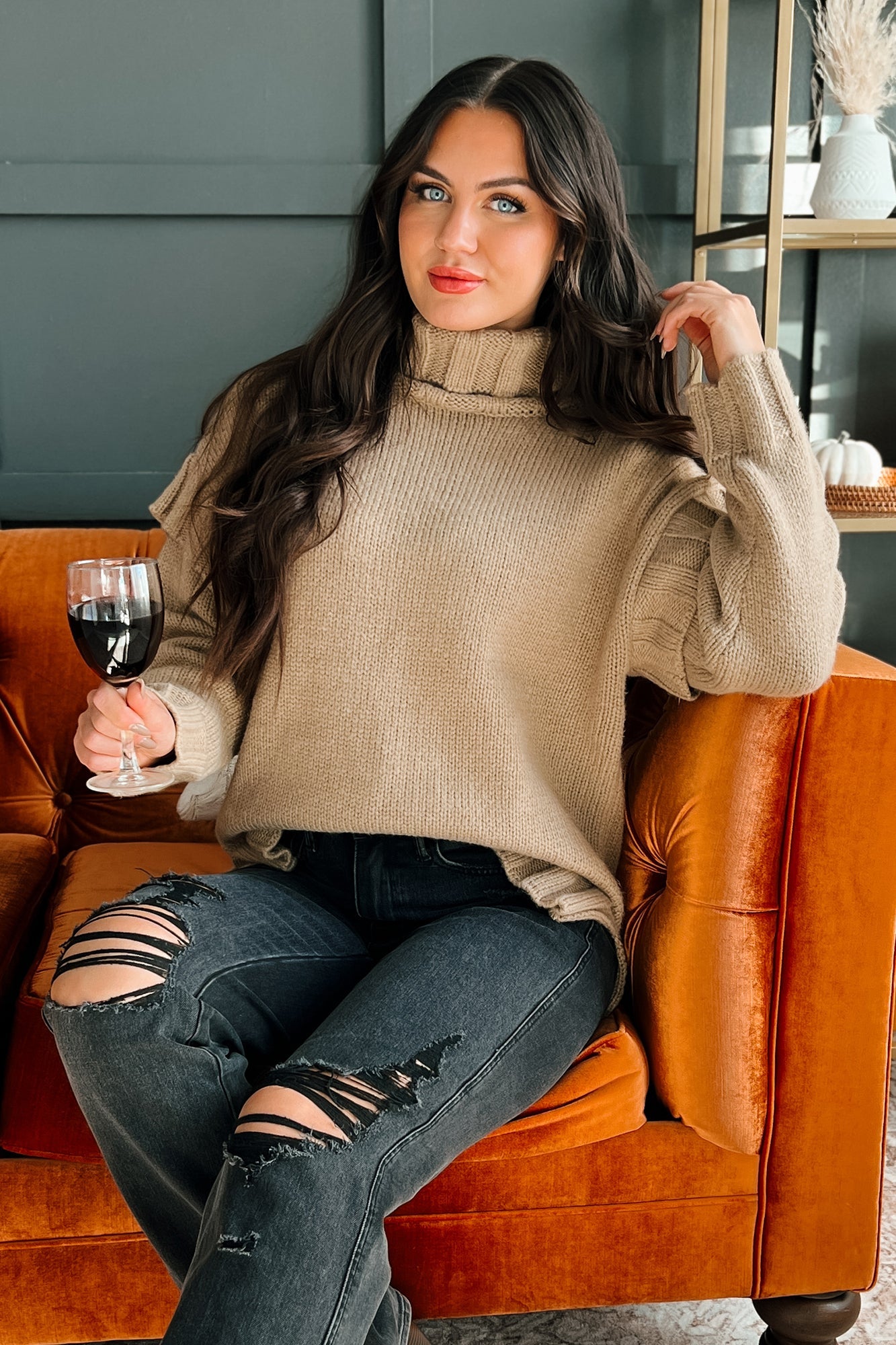Staying Connected Oversized Turtleneck Sweater (Taupe)