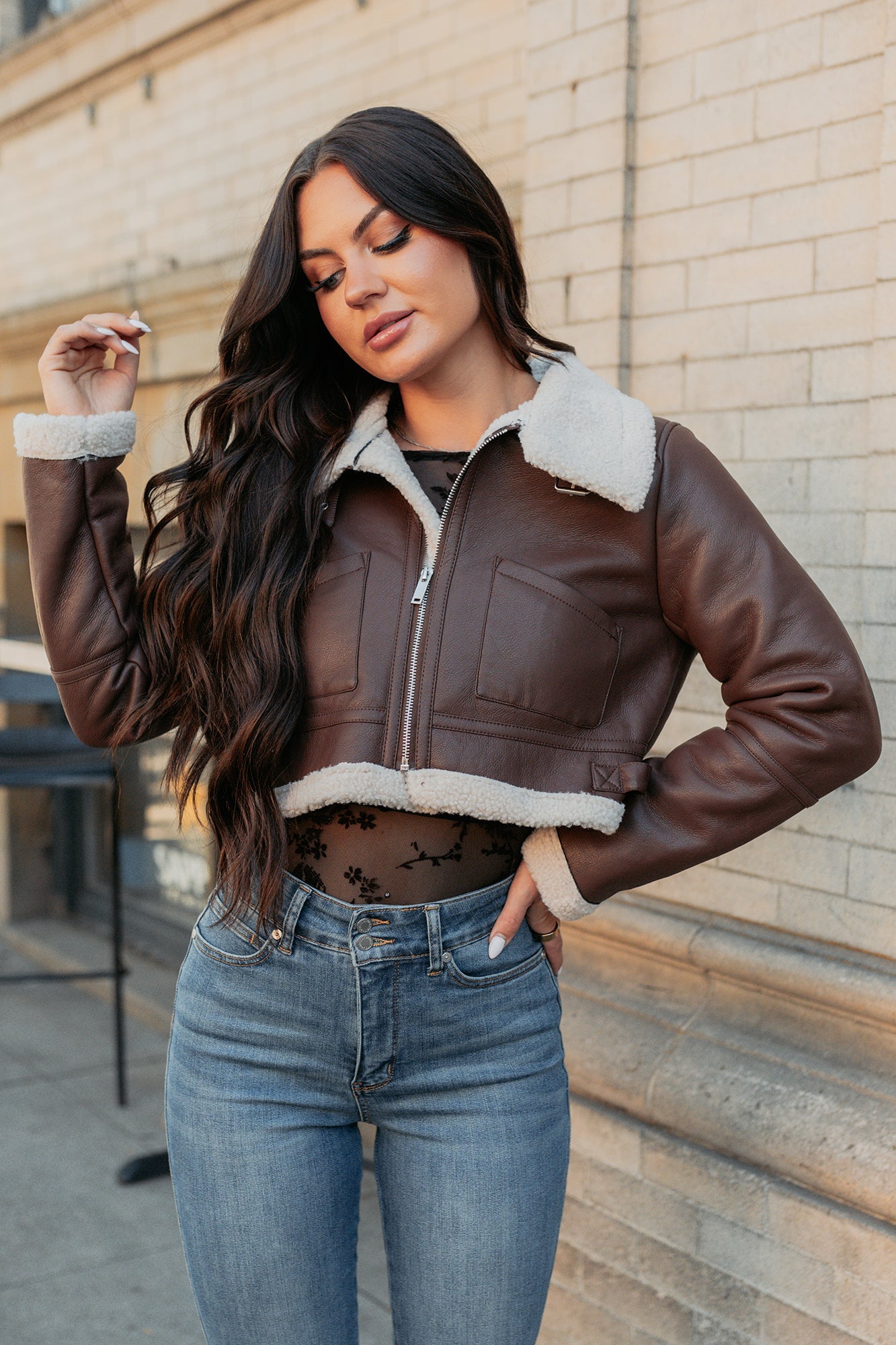 Urban Chill Faux Leather Sherpa Lined Jacket (Brown/Beige)