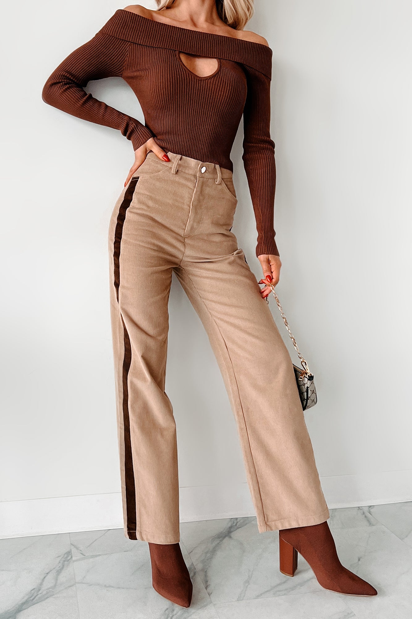 Pablo Side Stripe Corduroy Pants (Taupe)