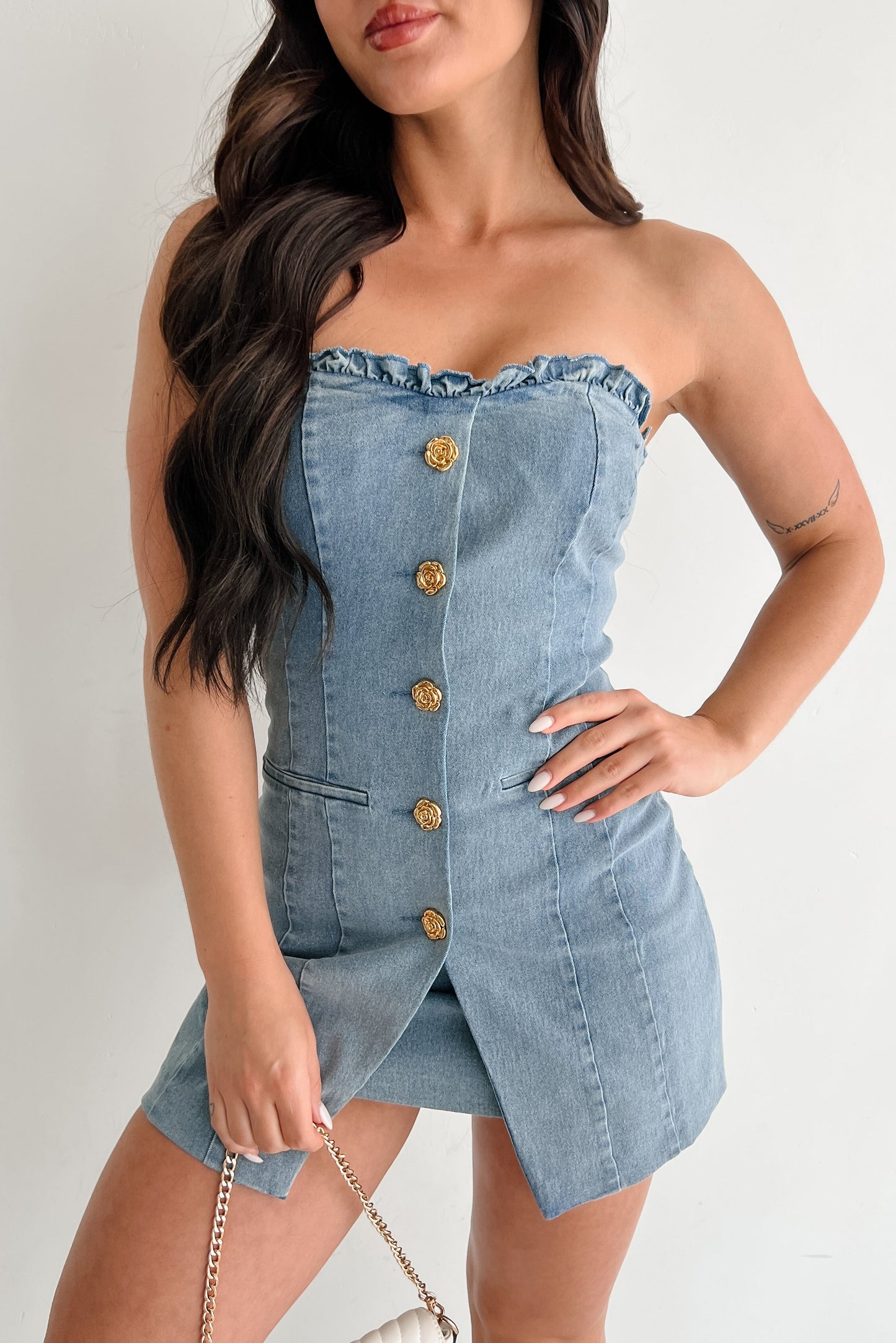Street Couture Strapless Sweetheart Mini Dress (Denim)