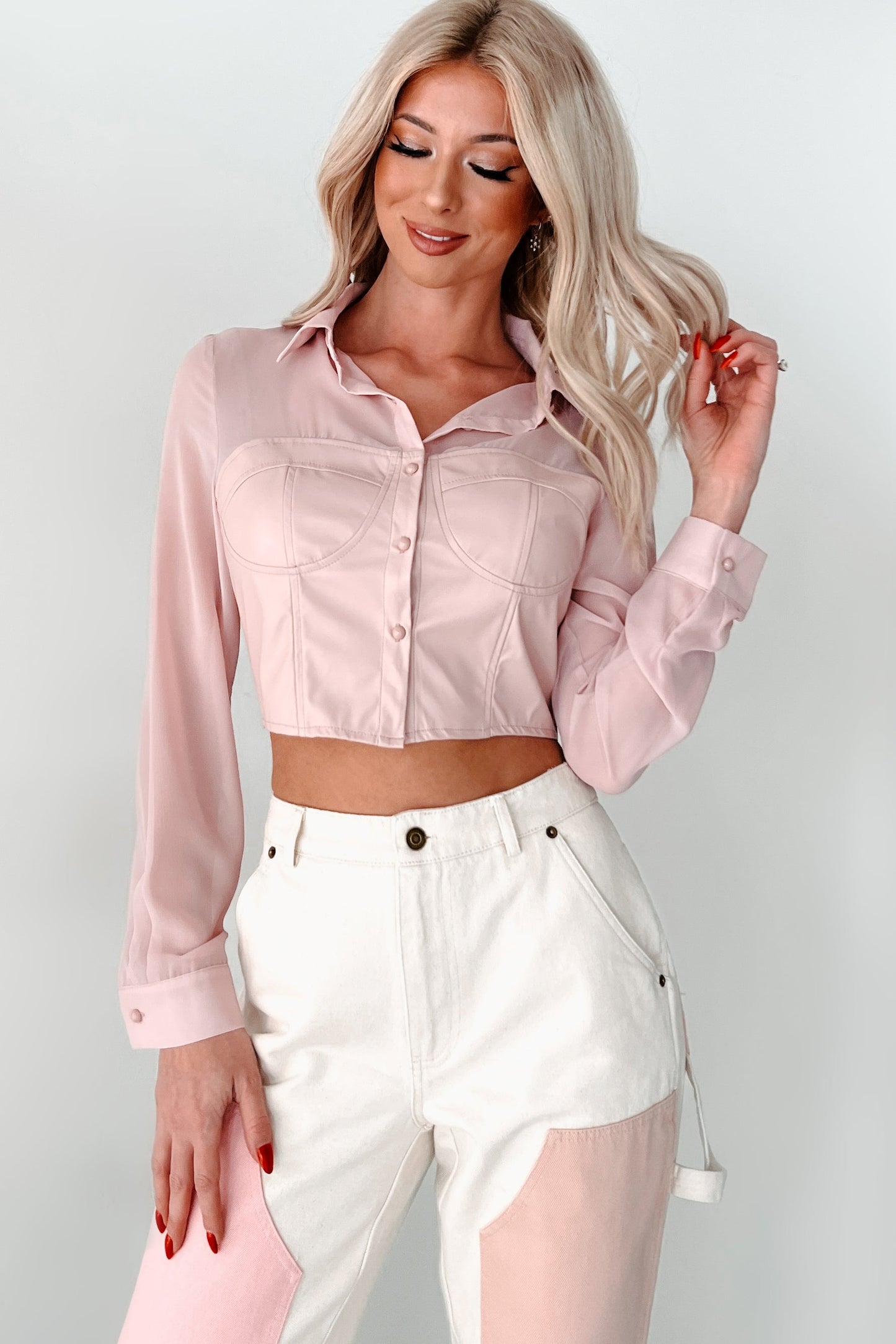 Sheer Passion Faux Leather Blouse (Pink)