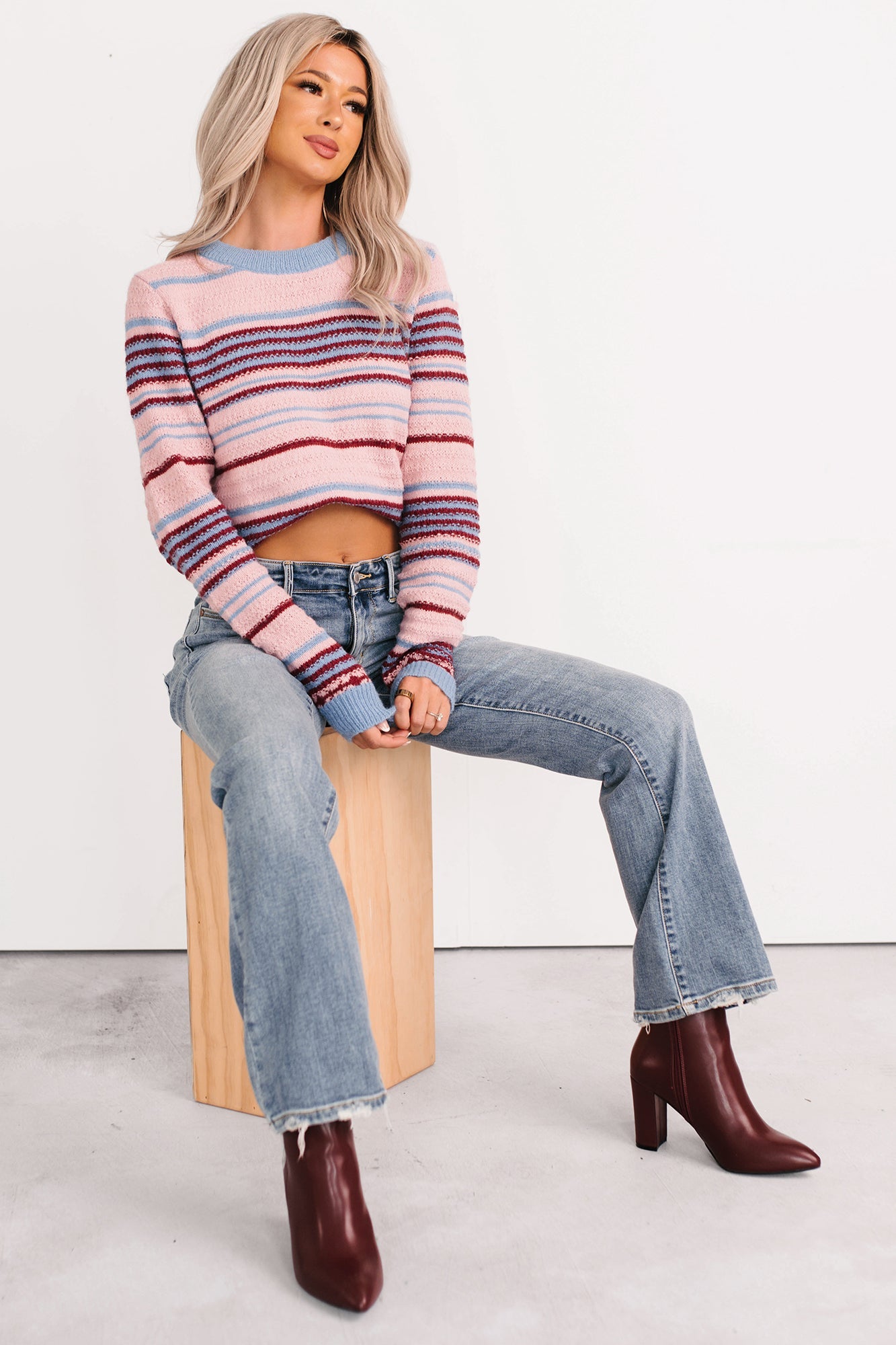Pure Sunshine Striped Knit Sweater (Pink/Blue/Wine)