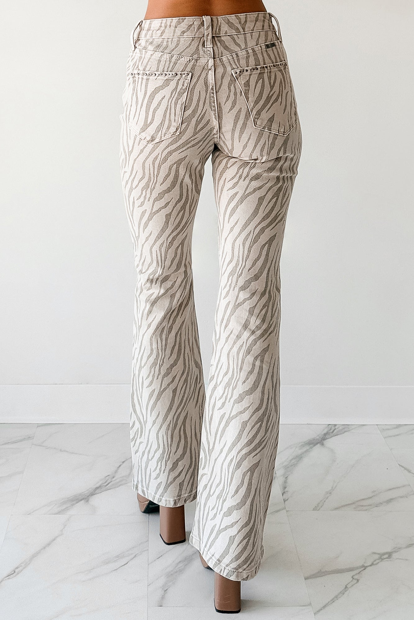 Philip Zebra Studded Flare Kancan Jeans (Beige)
