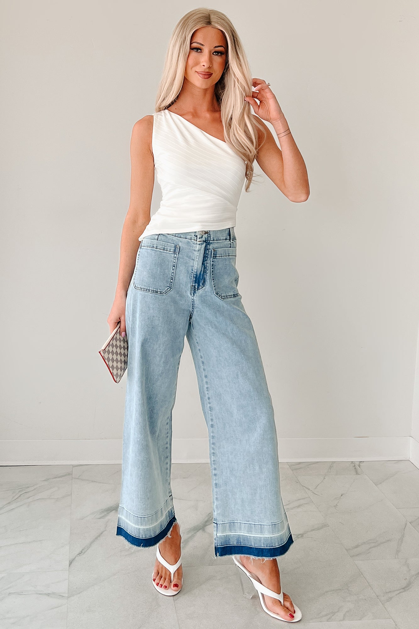Lola Dyed Hem Wide Leg Crop Jeans (Denim)